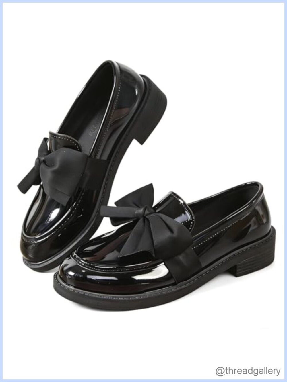 Patent Leather Bow Loafers Women Slip On Low Block Heel Comfort Work Shoes